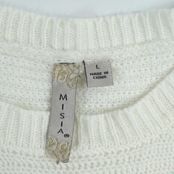 Womens Knit Sweater Large Ivory Dolman Sleeve Button Detail Textured Comfy - Picture 2 of 14